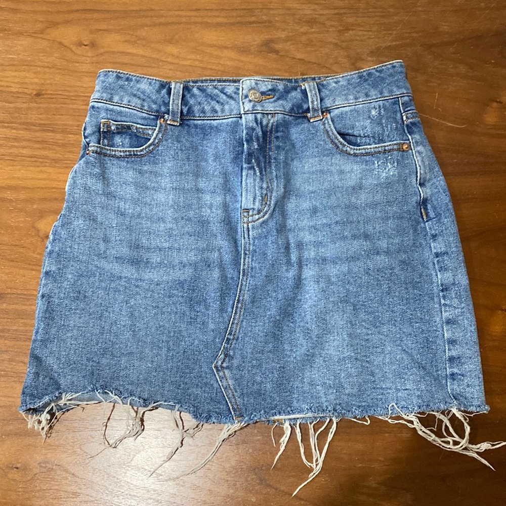 distressed denim skirt